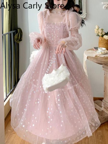 

dresses lace elegant sequin fairy dress women pink patchwork vintage party midi dresses female casual sweet princess kawaii dress 2022, Black;gray