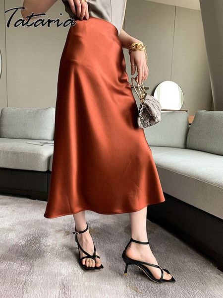 

capris new women's elegant silk satin midi skirt quality highwaisted long skirts for women autumn korean style wrap a line skirt maxi, Black;white