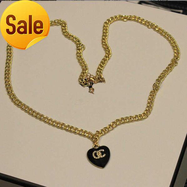 

fashion designer 18k gold plated curb chain pendant necklaces luxury brand double letter geometric black peach heart sweater chains mens wom, Silver