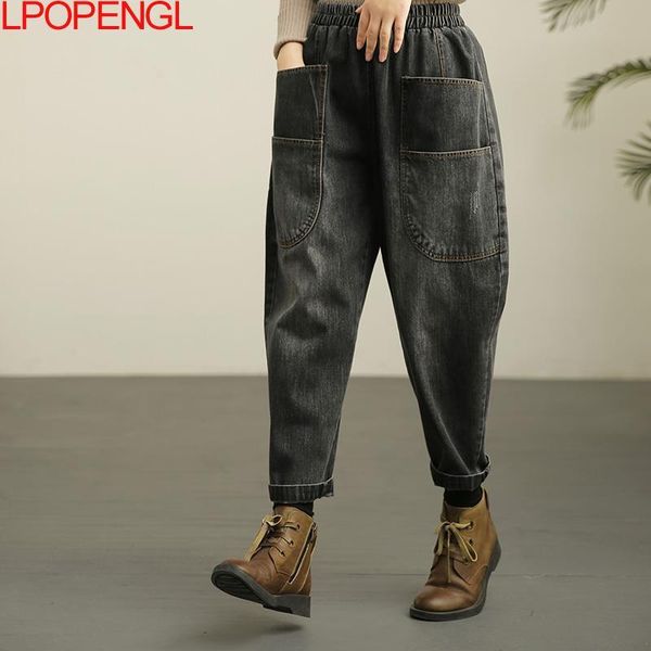 

jeans 2022 sping autumn new loose jeans women denim casual cross pants female vintage harem pants anklelength bloomers, Blue