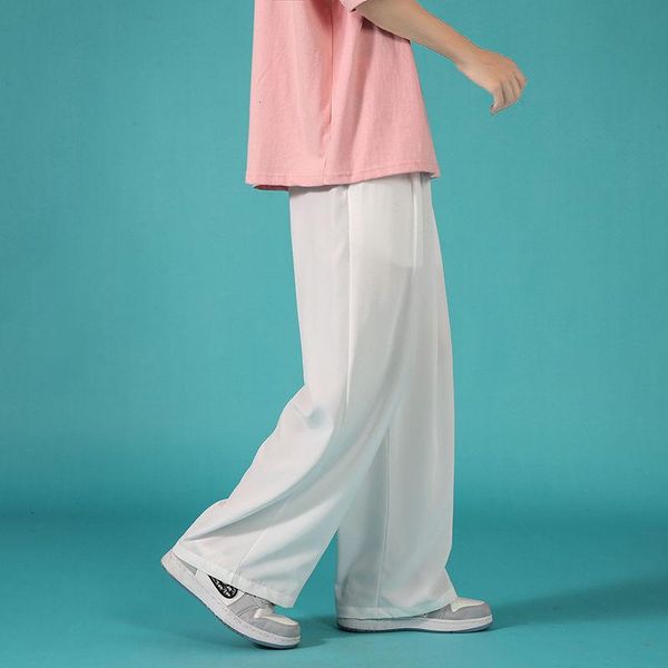 

pants summer thin casual pants men's fashion black white wideleg pants men streetwear loose breathable ice silk pants mens trousers