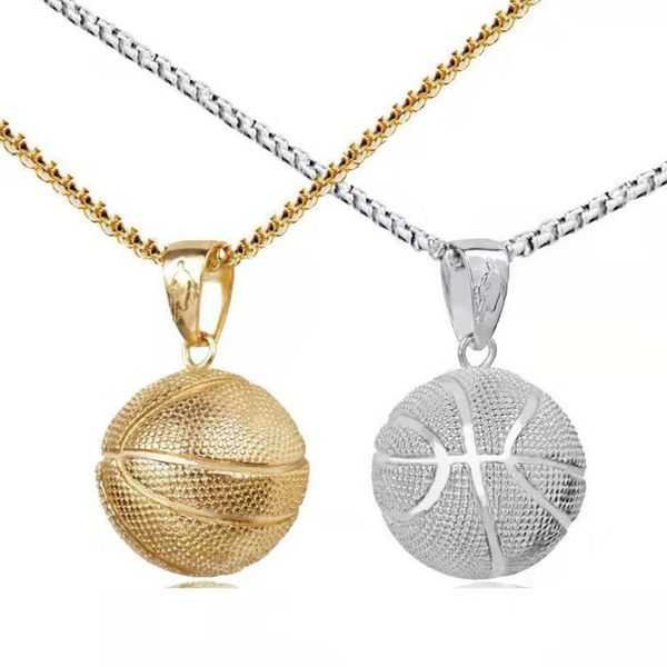 

hip hop basketball pendant necklaces for men gold color stainless steel sports rock jewelry male gift couple, Silver