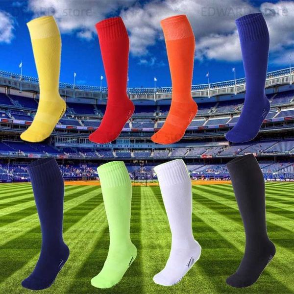 

men's socks new color children sport soccer socks knee high long stocking breathable towel football running sock for kids training sock, Black