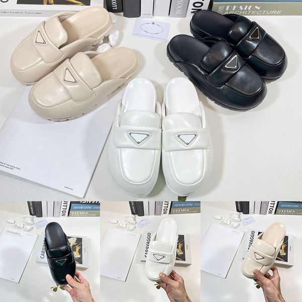 

women mules prad soft lining leather sandals slippers mule slides white womens lady scuffs indoors outdoor fashions, Black