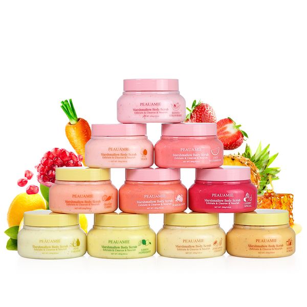 

fruit cotton candy exfolianting body scrub cleaning massage spa bath salts smoothing moisturizing shea sugar body scrub