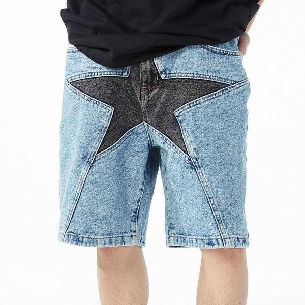 

men's shorts fashion denim stars jeans 2022 summer new men patchwork oversized hip hop style blue jeans shorts harajuku casual loose sh, White;black