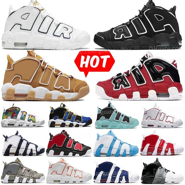 

men women more uptempos basketball shoes scottie sneakers peace love trainers premium wheat unc black white multi-color sports sneakers size