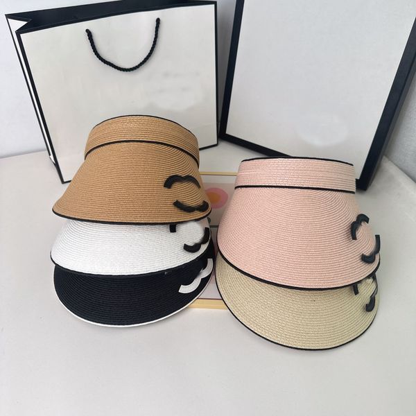 

5color double letter designer visor sun hat cap grass braid women men casquette bucket hat summer fashion empty caps hats, Blue;gray