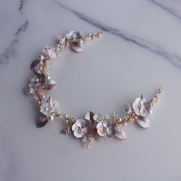 

wedding headband floral leaf bridal tiara hair vine gold silver color accessories handmade women headpiece