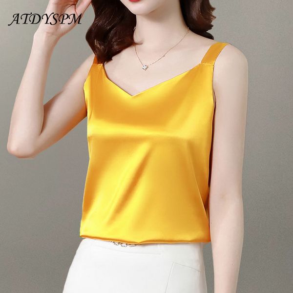 

camisoles tanks summer women silk satin candy color camisole halter shirts tank ladies basic vest vintage female clothes 230426, Black;white