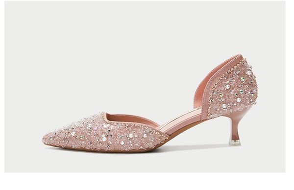 

rhinestone high heels women's shoes pointed toes thin shoes pumps, Black