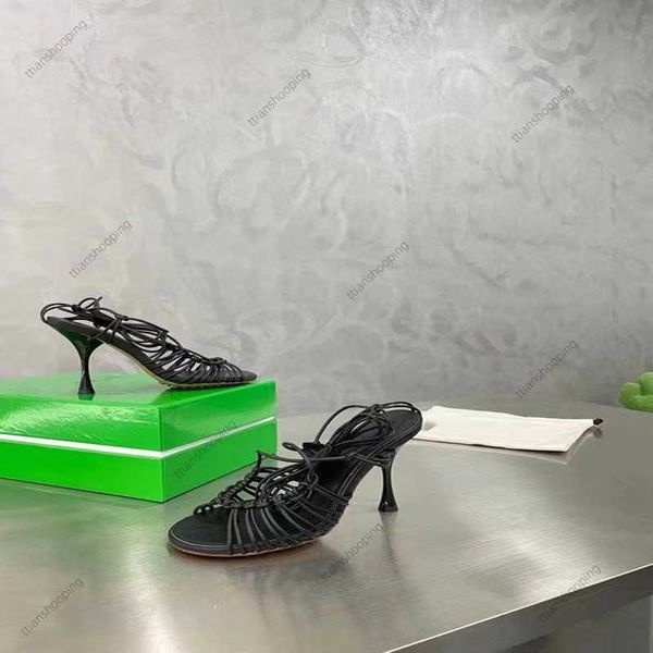 

2022 new summer fashion design woven transparent strange high heels women's open toe shoes baodiejia designer high heels leather strip, Black