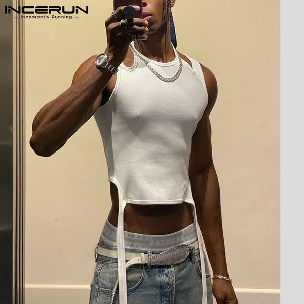 

men' tank men tank solid color sleeveless hollow out casual vests streetwear fashion irregular waistcoats men 5xl incerun 7 230426, White;black