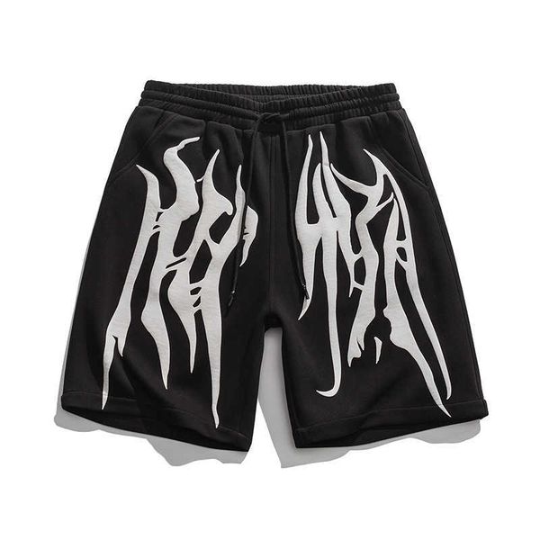 

men's shorts summer goth graphic cotton shorts mens japanese fashion trends harajuku streetwear bottoms teenage plus size hawaii short, White;black