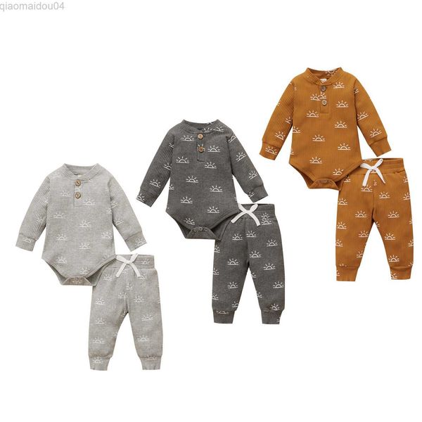 

clothing sets 0-18m fashion toddler baby girls boys clothes sets cotton ribbed long sleeve sun printed pants casual 2pcs autumn outfit aa23, White
