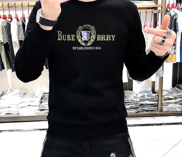 

men's hoodies & sweatshirts european men's round neck sweater with laser diamond trendy brand long sleeved hoodie, Black