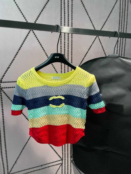 

23ss womens designer clothing womens knits spring summer new color combination hollowed out pullover short sleeved knitted womens clothes, White
