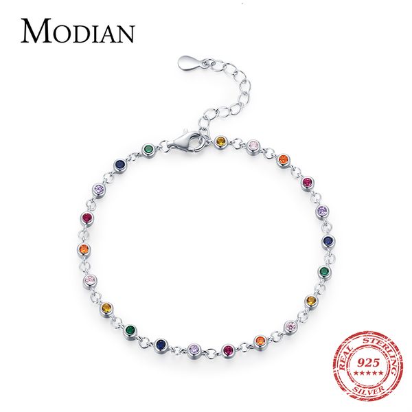 

beaded modian bohemia style charm chain bracelet for women real 925 sterling silver rainbow color cz female fashion jewelry accessory 230425, Black