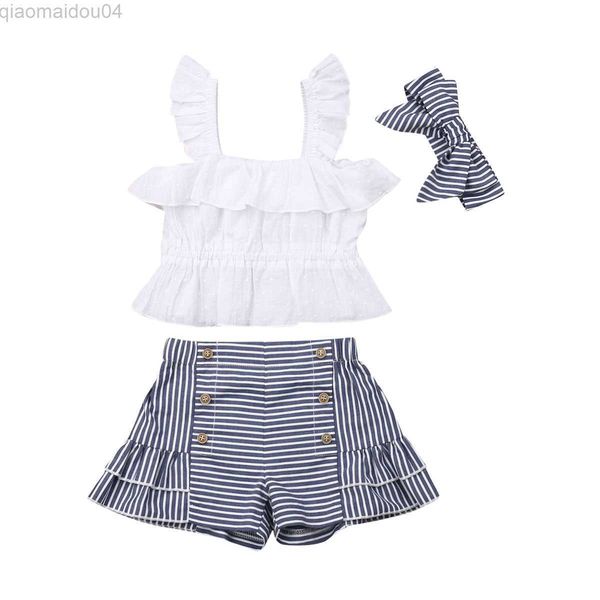 

clothing sets wholesale 3pcs baby girl clothes set summer girl baby sleeveless ruffle vest shorts set kids clothes baby girl fashion set aa2, White