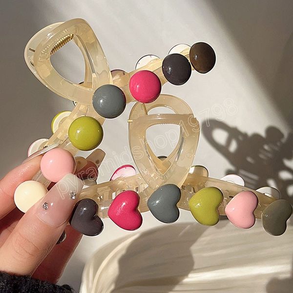 

sweet colorful heart round hair claw for women girls long thick headband hair claw clip fashion hair accessories, Slivery;white