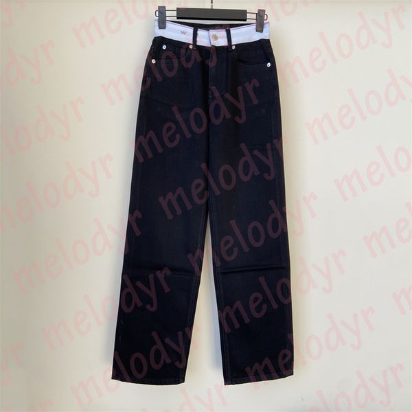 

womens black jeans high waist denim trousers fashion brand letter webbing straight jeans, Blue