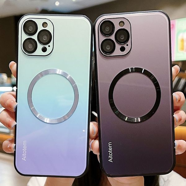 

luxury cases gradient glass phone case for iphone 14 13 12 pro max magnetic magsafe wireless charging lens protection phone covers