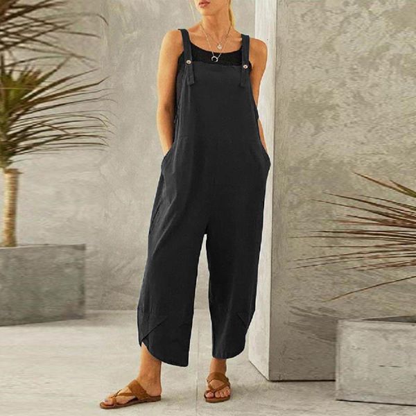 

women's jumpsuits rompers s-5xl summer women's overalls jumpsuits wide leg pants trousers pockets suspender rompers long casual lo, Black;white