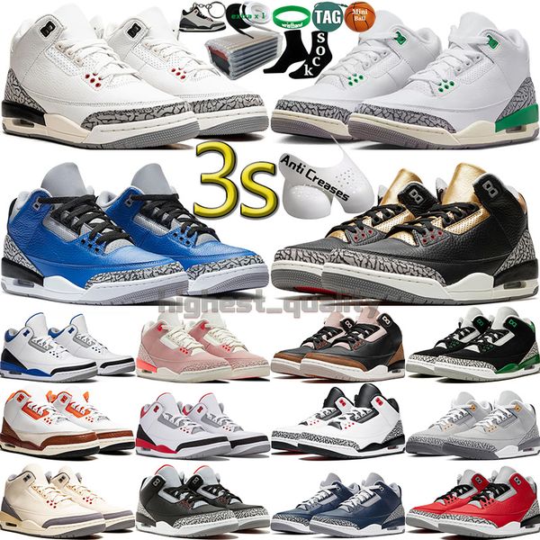 

with box 3 basketball shoes for men women 3s lucky green pine black white cement reimagined true racer blue unc fire red denim grey mens wom