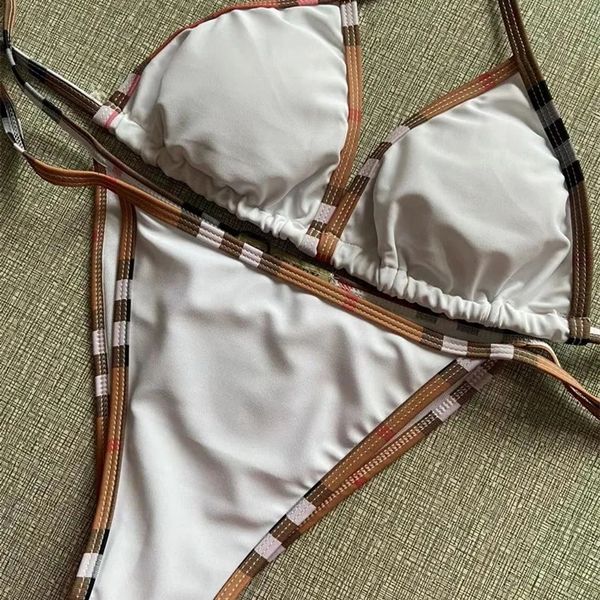 

women's swimwear halter two piece swimsuit tie side triangle bikini summer solid bathing suit beachwear set 230425, White;black