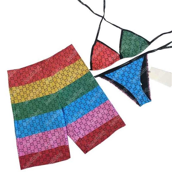 

designer bikini stylish couple colored swimwear double letter designer women swimsuit rainbow color bikini set men swimming trunks sports be, Black