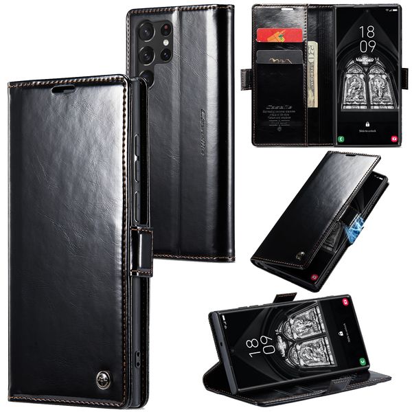 

caseme retro leather flip stand wallet cases for samsung galaxy s23 ultra s22ultra note 20 ultra note10 plus shockproof credit card slots ho