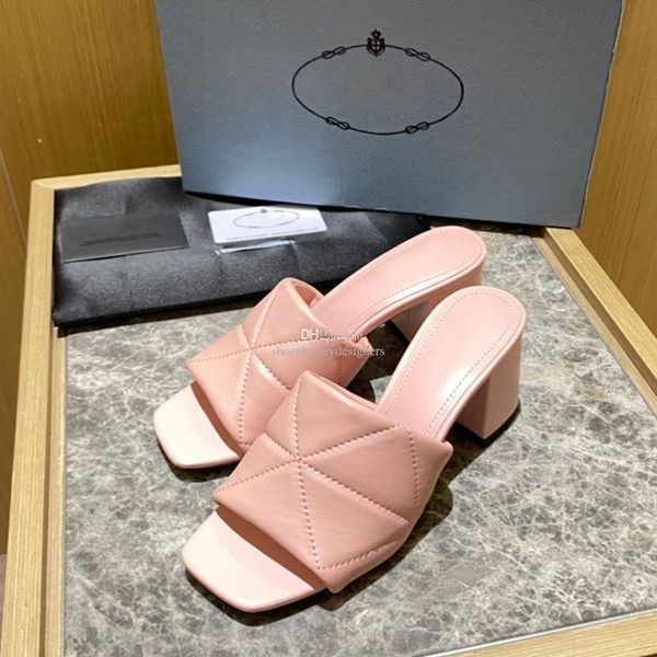 

65mm logo-detail quilted slides slippers mules sandals block heels open toe women's luxury designer genuine leather outsole evening dre, Black