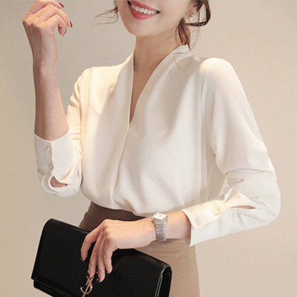 

women's blouses shirts long sleeve solid white chiffon office blouse clothes s and blusas mujer de moda a403 230426