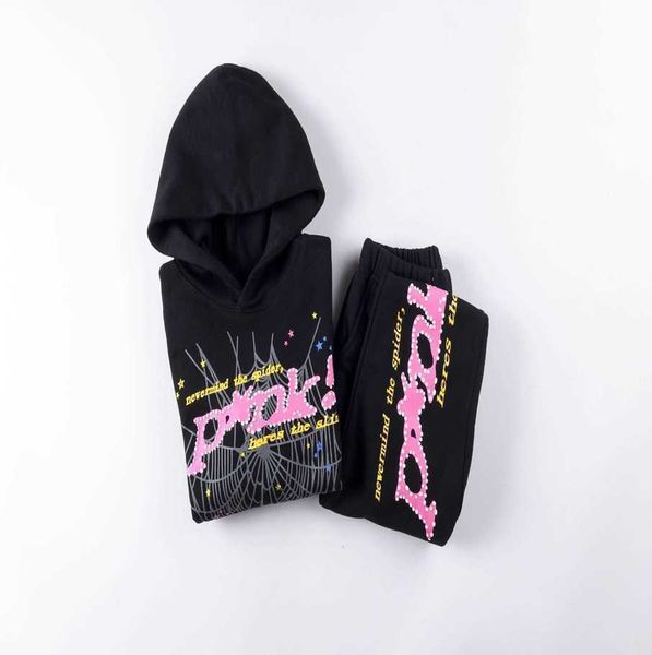 

children's suit designer spider 555 pullover sp5der young thug hoodies street foam letter sp5der 555555 pants hoodie sweater pants suit, Black