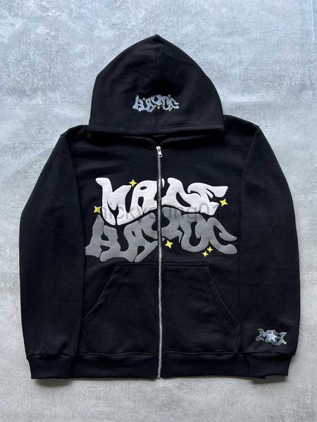 

men's hoodies sweatshirts y2k hoodie hip hop print long sleeve letter zipper oversized sweatshirt 2023 new harajuku fashion loose stre, Black