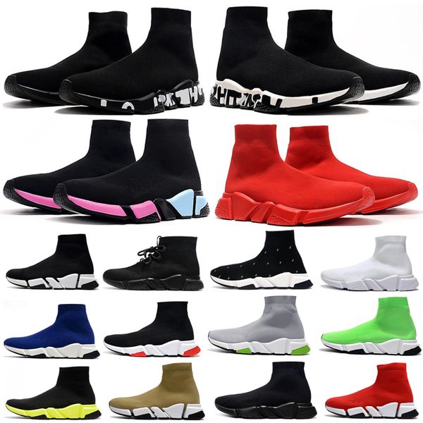 

speed trainers casual shoe sneakers for men women 2023 socks shoes balencigas black white 17fw paris graffiti sole vintage old sock designer