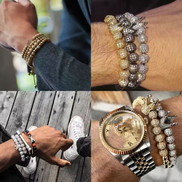 

cuba beaded bracelet jewellery bileklik slivery crown charm bracelets jewelry diy 4mm round beads braided bracelet female pulseira zircon, Black