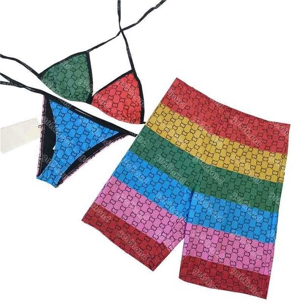 

designer bikini stylish couple colored swimwear double letter designer women swimsuit rainbow color bikini set men swimming trunks sports b, Black