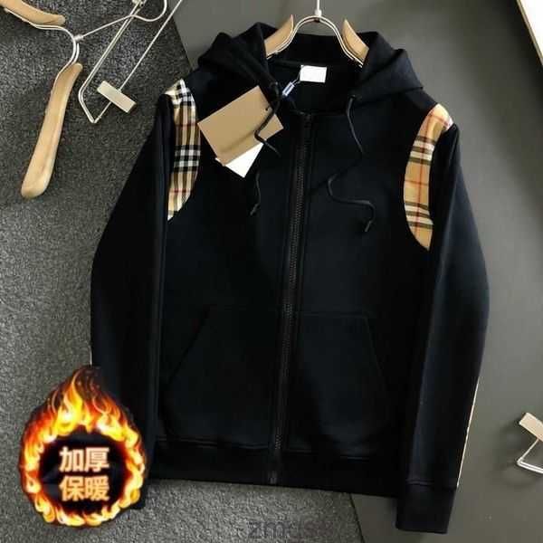 

sweatshirt burbrerys mens pullover thickened hoodie sweater 2023 new fashion brand classic plaid splice hooded plush thermal outwea yzlm, Black