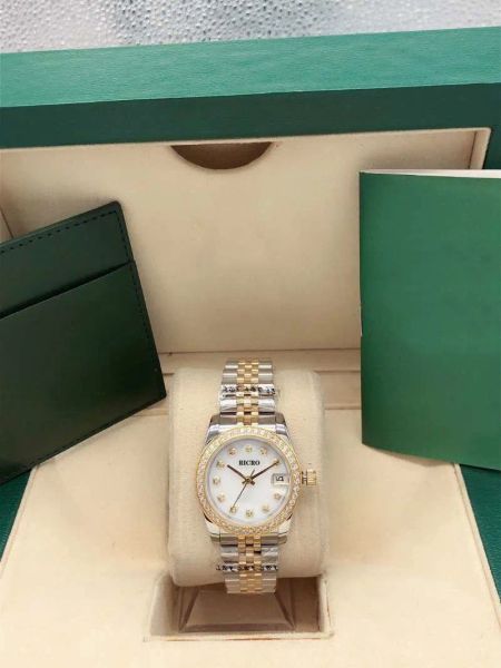 

designer ladies automatic mechanical watch 31 mm folding table buckle small round drill 316 fine steel sports watch, Slivery;golden