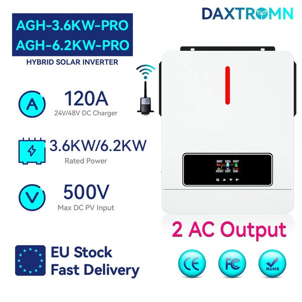 

daxtromn 3600w 6200w grid tie hybrid solar inverter 48v 220v 500vdc 120a mppt solar controller dual ouput pvoltaic inverter