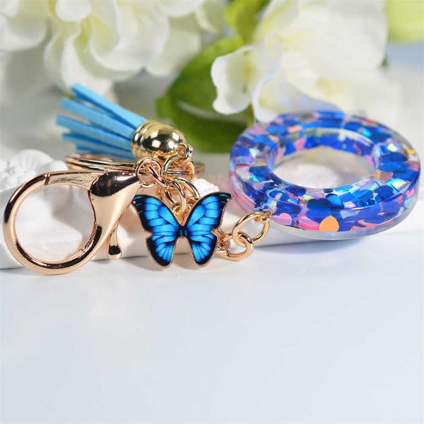 

keychains fashion acrylic letter keychain with blue butterfly pendant heart sequin filled 26 initials key rings for women purse bag decor j2, Silver