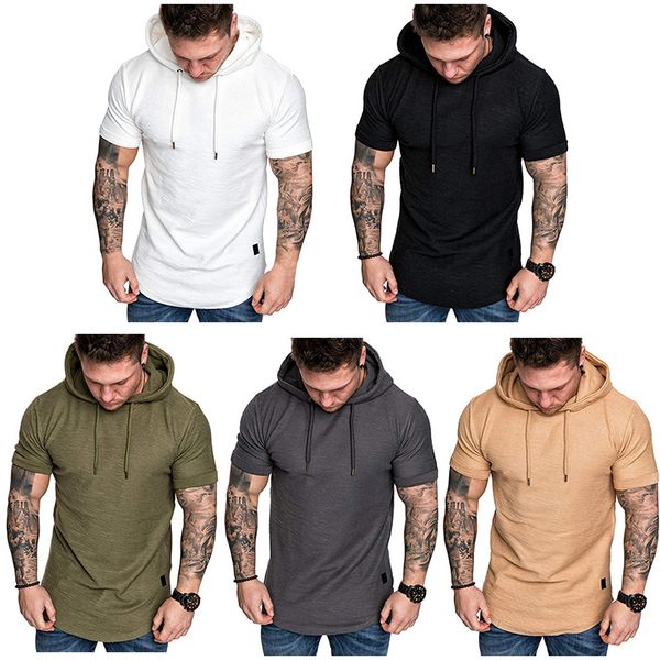 

men's casual shirts men's fashion soild hooded tshirt summer short sleeve sports casual tshirt training running shirts fitness gym, White;black