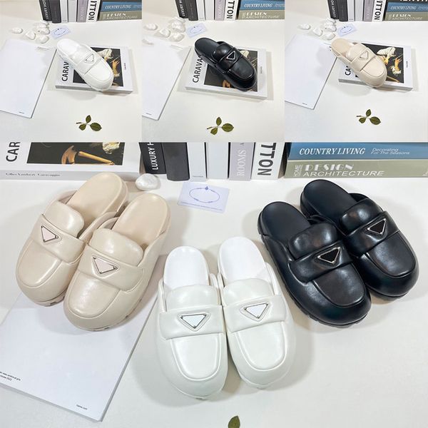 

size 35-40 womens mule shoes soft lining leather sandals slippers mules slides black white women lady scuffs indoors outdoor fashions casual