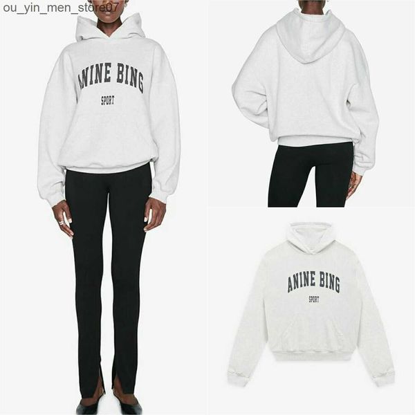 

anine bing women designer hoodie sport classic hooded print fleece sweatshirt grey fashion hoodies pulloverta3d, Black