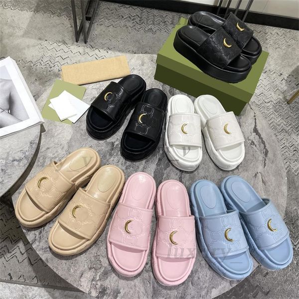 

designer slippers women matelass sandals quilted leather slipper rubber slides platform flip flops letter interlacing pattern slide size35-4, Black