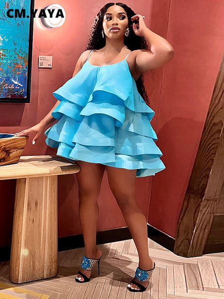 

casual dresses cm.yaya women spaghetti strap tierred big swing sleeveless ball gown mini dress vintage party evening high street dresses 230, Black;gray