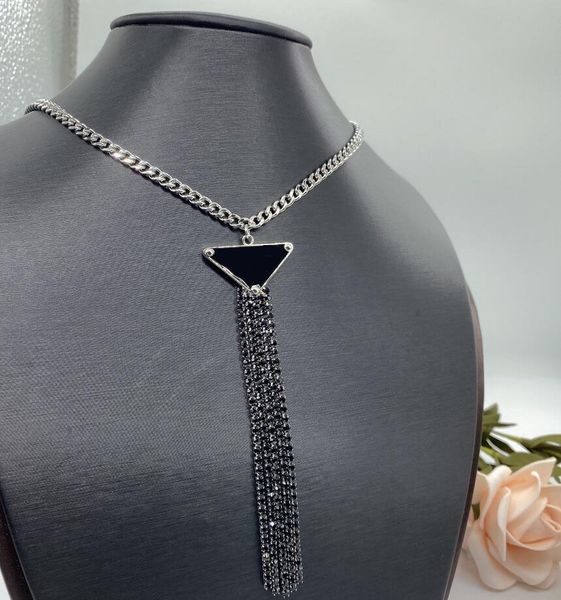 

popular triangle pendant statement necklace rhinestone tassel chain hip hop designer letter necklaces for women jewelry accessories gift, Silver