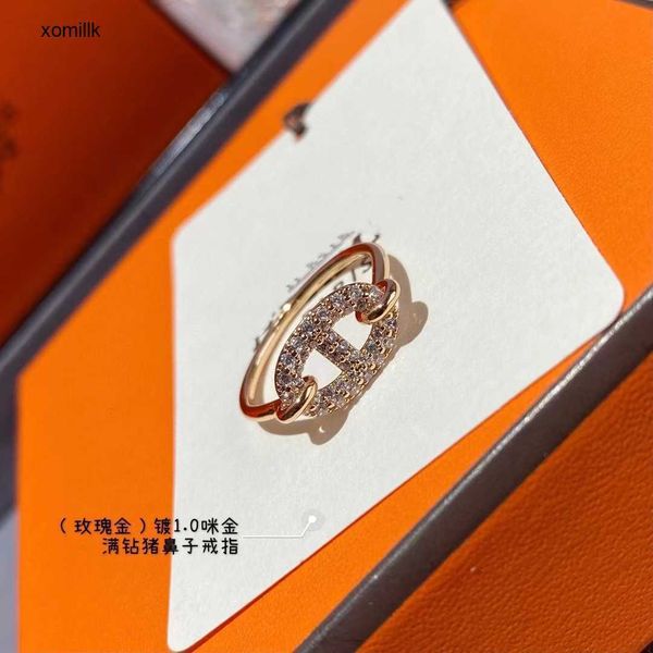 

hermm designer necklace band rings v gold material full diamond pig nose ring electroplated thick classic h exquisite and versatile 99iv, Silver