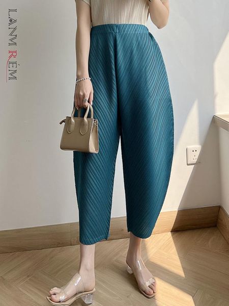 

capris lanmrem pleated anklelength pants for women solid color high waist wide leg trousers loose 2022 summer female fashion 2r1578, Black;white